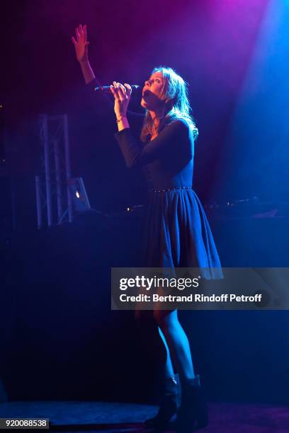 Fanny Leeb performs during the "Snow Night - La Nuit des Neiges" Charity Gala on February 17, 2018 in Crans-Montana, Switzerland.