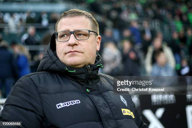 Manager Max Eberl of Moenchengladbach looks on prior to the Bundesliga match between Borussia Moenchengladbach and Borussia Dortmund at Borussia-Park...