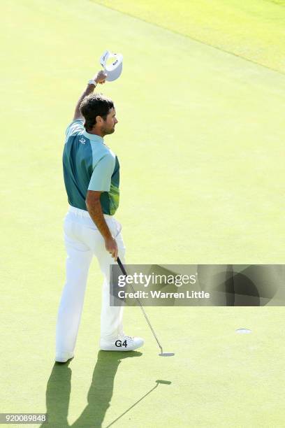 Bubba Watson reacts after winning the Genesis Open at Riviera Country Club on February 18, 2018 in Pacific Palisades, California.