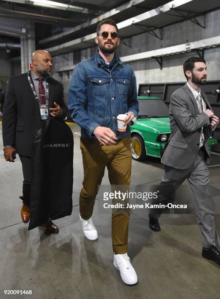 Kevin Love arrives to the NBA All-Star Game 2018 at Staples Center on February 18, 2018 in Los Angeles, California.