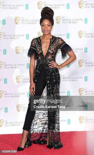 Naomie Harris poses in the press room during the EE British Academy Film Awards held at the Royal Albert Hall on February 18, 2018 in London, England.