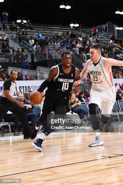 Terrence Jones of the USA Team handles the ball against the Mexico National Team during the 2018 NBA G League International Challenge presented by...