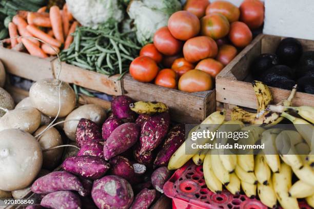 market display of beautiful fresh fruit - mexican street market stock pictures, royalty-free photos & images