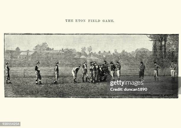 eton field game, football, 19th century - eton college stock illustrations