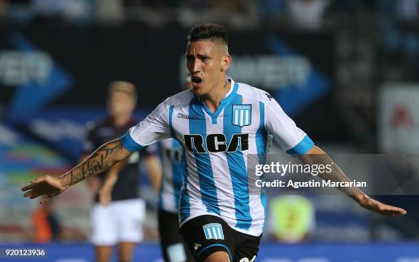 Ricardo Centurion of Racing Club celebrates after scoring the secong goal of his team during a match between Racing Club and Lanus as part of...