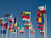 Flag poles with various country flags
