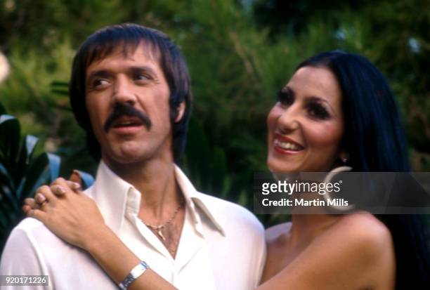 Sonny and Cher Bono pose for a promotional photo for 'The Sonny and Cher Show' in 1970.