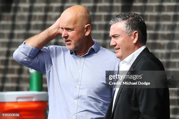 Magpies President Eddie McGuire is seen during a Collingwood Magpies AFL training session at the Holden Centre on February 19, 2018 in Melbourne,...