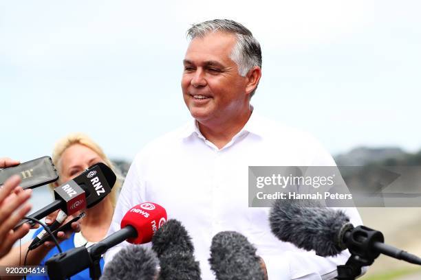 National Party MP Mark Mitchell speaks to the media on February 19, 2018 in Auckland, New Zealand. A number of candidates have nominated themselves...