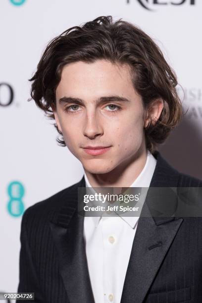 Timothee Chalamet attends the EE British Academy Film Awards nominees party at Kensington Palace on February 17, 2018 in London, England.