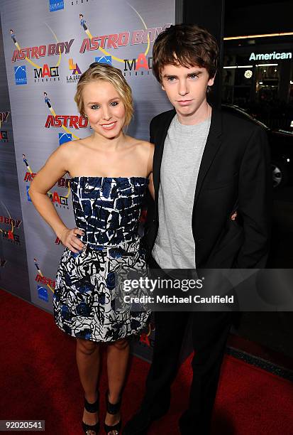 Actors Kristen Bell and Freddie Highmore arrive at the Los Angeles Premiere of "Astro Boy" held at Mann Chinese 6 on October 19, 2009 in Los Angeles,...