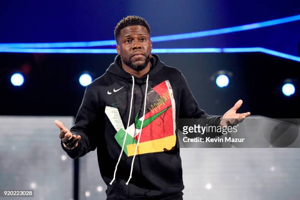 Kevin Hart performs before the 67th NBA All-Star Game: Team LeBron Vs. Team Stephen at Staples Center on February 18, 2018 in Los Angeles, California.