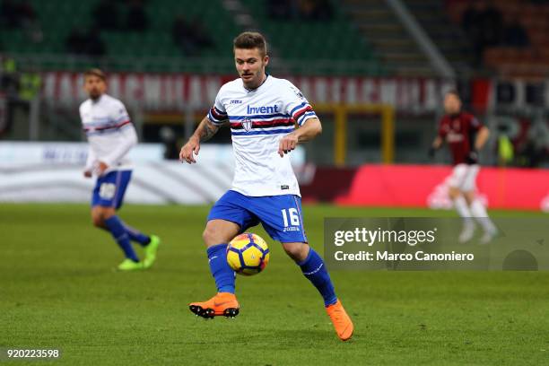 Karol Linetty of UC Sampdoria in action during the Serie A football match between Ac Milan and Uc Sampdoria . Ac Milan wins 1-0 over Uc Sampdoria.