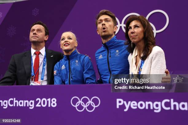 Penny Coomes and Nicholas Buckland of Great Britain react after competing during the Figure Skating Ice Dance Short Dance on day 10 of the...