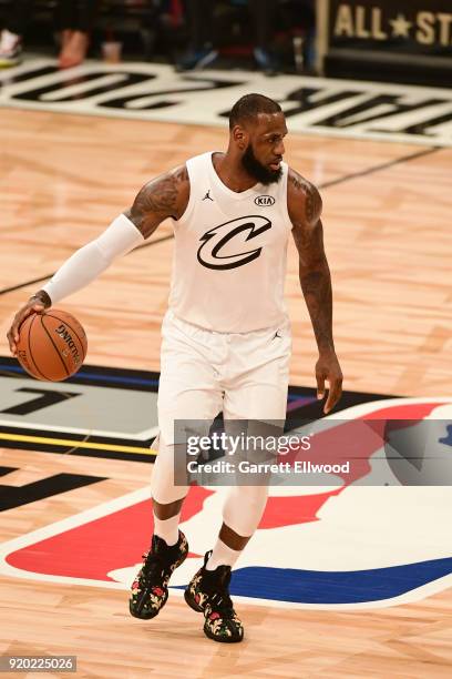 LeBron James of Team LeBron handles the ball against Team Stephen during the NBA All-Star Game as a part of 2018 NBA All-Star Weekend at STAPLES...