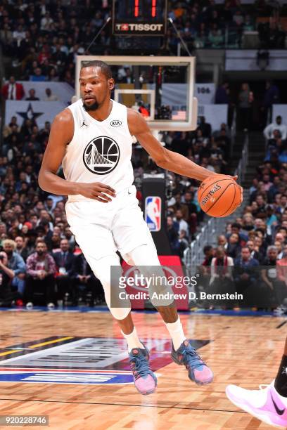 Kevin Durant Of Team LeBron handles the ball during the NBA All-Star Game as a part of 2018 NBA All-Star Weekend at STAPLES Center on February 18,...