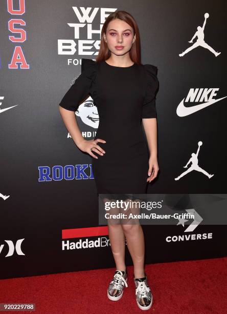 Actress Caitlin Carmichael attends ROOKIE USA Fashion Show at Milk Studios on February 15, 2018 in Los Angeles, California.