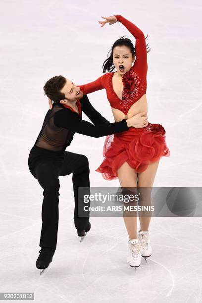 South Korea's Yura Min and South Korea's Alexander Gamelin compete in the ice dance short dance of the figure skating event during the Pyeongchang...