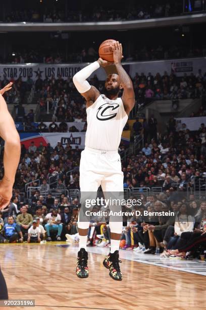 LeBron James Of Team LeBron shoots the ball during the NBA All-Star Game as a part of 2018 NBA All-Star Weekend at STAPLES Center on February 18,...