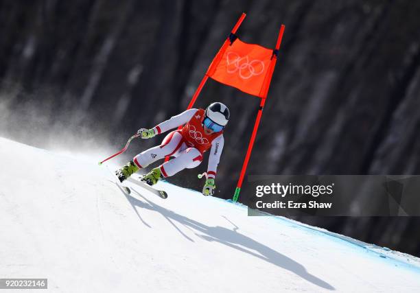 Nicole Schmidhofer of Austria makes a run during Alpine Skiing Ladies' Downhill Training on day 10 of the PyeongChang 2018 Winter Olympic Games at...