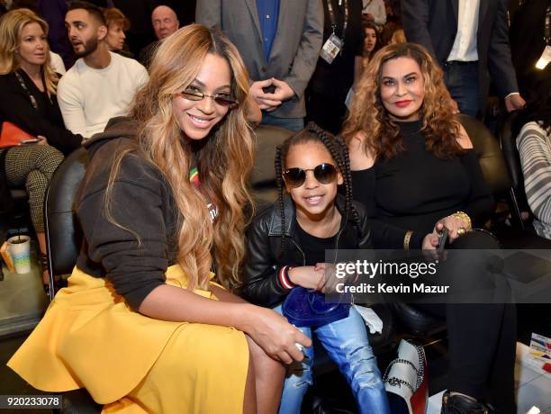 Beyonce, Blue Ivy Carter, and Tina Knowles attend the 67th NBA All-Star Game: Team LeBron Vs. Team Stephen at Staples Center on February 18, 2018 in...