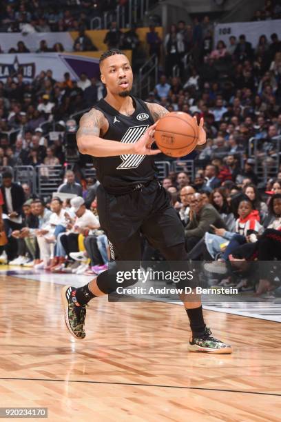 Damian Lillard Of Team Stephen handles the ball during the NBA All-Star Game as a part of 2018 NBA All-Star Weekend at STAPLES Center on February 18,...