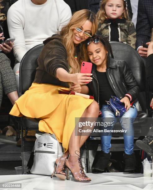 Beyonce and Blue Ivy Carter attend the NBA All-Star Game 2018 at Staples Center on February 18, 2018 in Los Angeles, California.