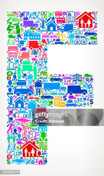 letter f moving and relocation vector icon pattern - movers packing stock illustrations