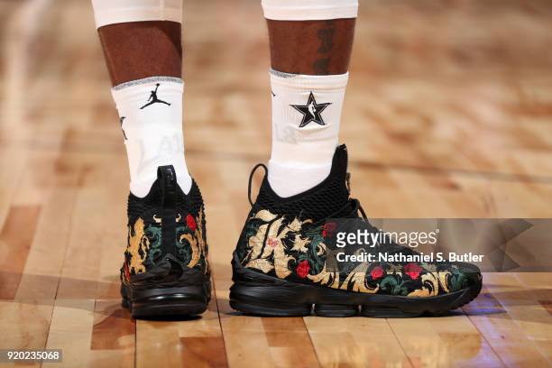 Sneakers of LeBron James of Team LeBron against Team Stephen during the NBA All-Star Game as a part of 2018 NBA All-Star Weekend at STAPLES Center on...
