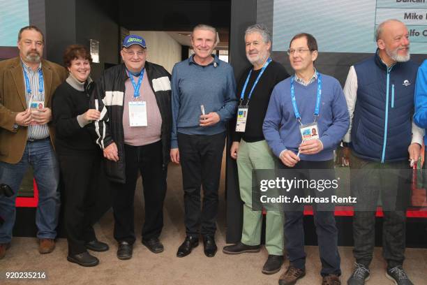 Sergey Bubka poses with AIPS members during the AIPS Sports Media Award at Casa Italia on day ten of the PyeongChang 2018 Winter Olympics on February...