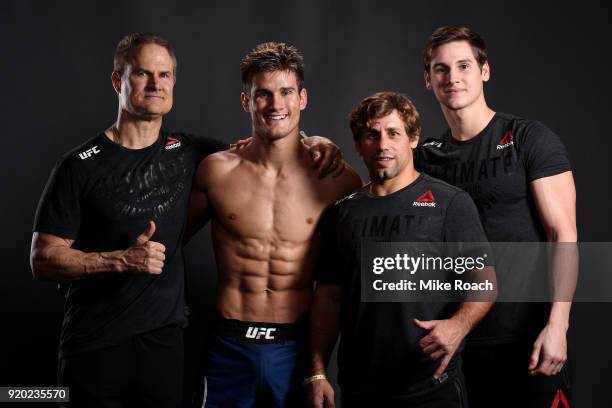 Mark Northcutt, Sage Northcutt, UFC Hall of Fame Urijah Faber and Shaun Northcutt pose for a post fight portrait backstage during the UFC Fight Night...