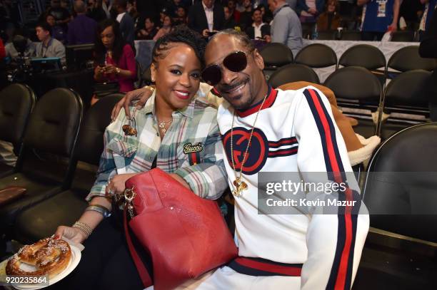 Shante Broadus and Snoop Dogg attend the 67th NBA All-Star Game: Team LeBron Vs. Team Stephen at Staples Center on February 18, 2018 in Los Angeles,...