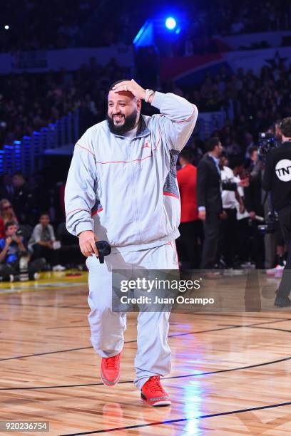 Khaled walks on the court during the NBA All-Star Game as a part of 2018 NBA All-Star Weekend at STAPLES Center on February 18, 2018 in Los Angeles,...