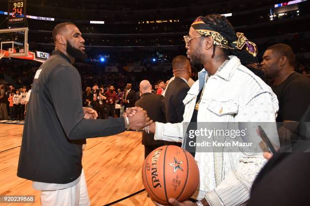 LeBron James and 2 Chainz at the 67th NBA All-Star Game: Team LeBron Vs. Team Stephen at Staples Center on February 18, 2018 in Los Angeles,...