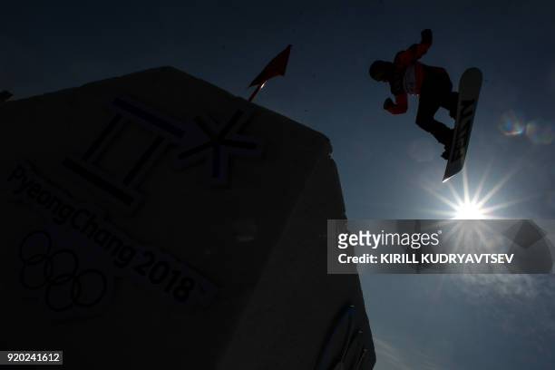 Netherlands' Cheryl Maas competes during the practice before the qualification of the women's snowboard big air event at the Alpensia Ski Jumping...