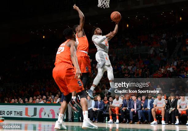 Miami guard Chris Lykes shoots during a college basketball game between the Syracuse University Orange and the University of Miami Hurricanes on...