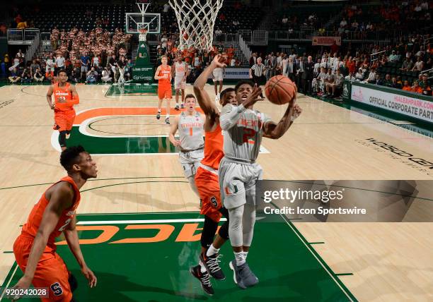 Miami guard Chris Lykes shoots during a college basketball game between the Syracuse University Orange and the University of Miami Hurricanes on...
