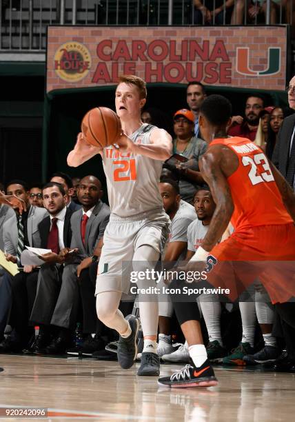 Miami forward Sam Waardenburg plays during a college basketball game between the Syracuse University Orange and the University of Miami Hurricanes on...