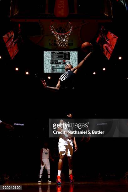 DeMar DeRozan of the Toronto Raptors of Team Stephen goes to the basket against Team LeBron during the NBA All-Star Game as a part of 2018 NBA...