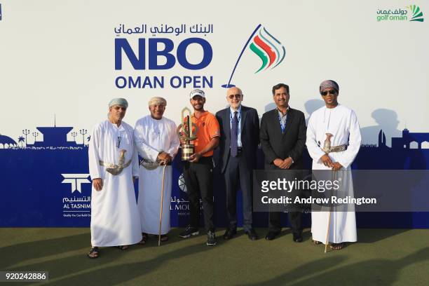 Joost Luiten of The Netherlands poses with the trophy after winning the NBO Oman Open at Al Mouj Golf on February 18, 2018 in Muscat, Oman.