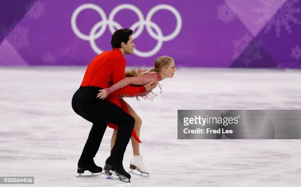 Kaitlyn Weaver and Andrew Poje of Canada compete during the Figure Skating Ice Dance Short Dance on day 10 of the PyeongChang 2018 Winter Olympic...
