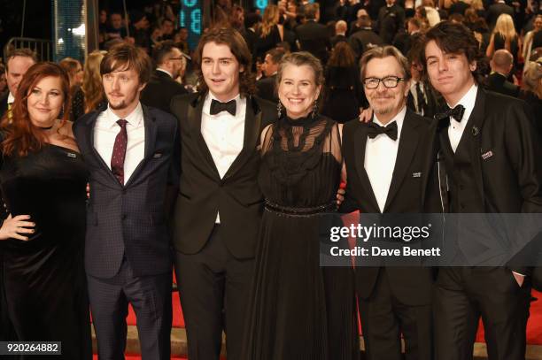 Alfie Oldman, Gulliver Oldman, Gisele Schmidt, Gary Oldman and Charlie Oldman attend the EE British Academy Film Awards held at Royal Albert Hall on...