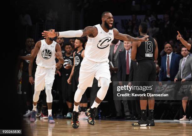 LeBron James of Team LeBron celebrates during the NBA All-Star Game 2018 at Staples Center on February 18, 2018 in Los Angeles, California.