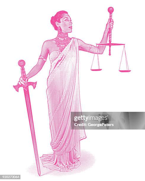 hispanic justitia mit schwert und waage - waage justitia freisteller stock-grafiken, -clipart, -cartoons und -symbole