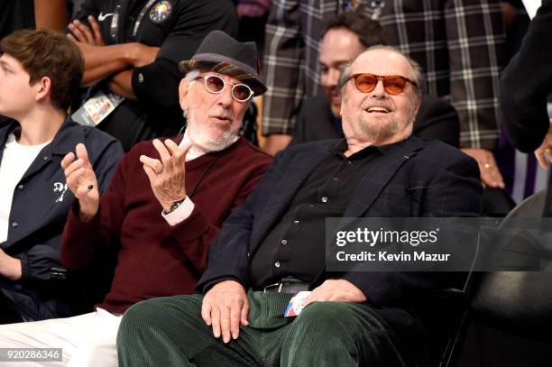 Lou Adler and Jack Nicholson attend the 67th NBA All-Star Game: Team LeBron Vs. Team Stephen at Staples Center on February 18, 2018 in Los Angeles,...