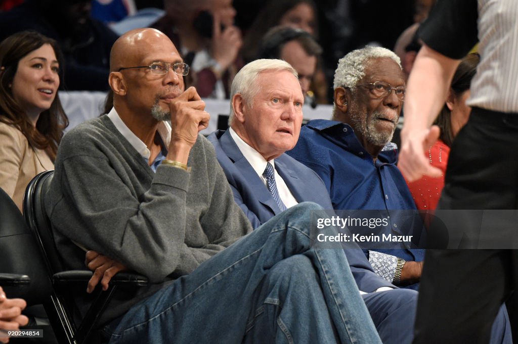 Kareem Abdul-Jabbar, Jerry West, and Bill Russell attend the 67th