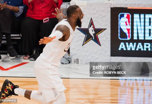 LeBron James celebrate as Team LeBron defeated Team Stephen 148-145 at the 2018 NBA All-Star Game, February 18, 2018 at Staples Center in Los...