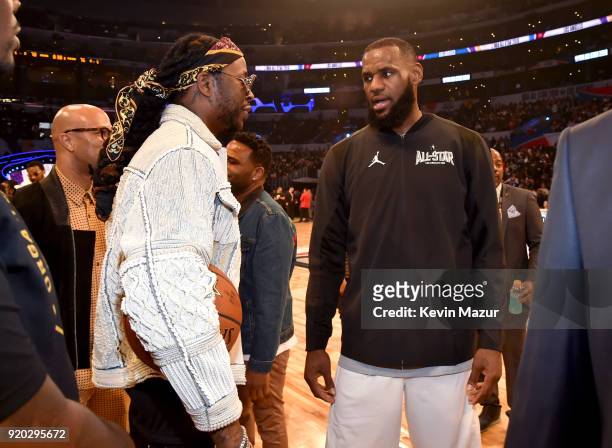 Chainz and LeBron James attend the 67th NBA All-Star Game: Team LeBron Vs. Team Stephen at Staples Center on February 18, 2018 in Los Angeles,...