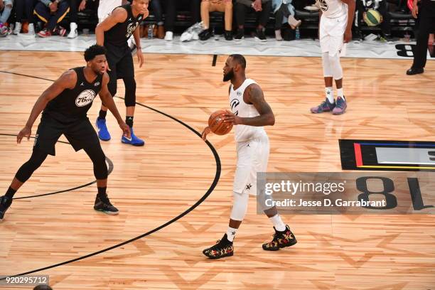 LeBron James of Team LeBron dribbles the ball against Team Curry during the NBA All-Star Game as a part of 2018 NBA All-Star Weekend at STAPLES...