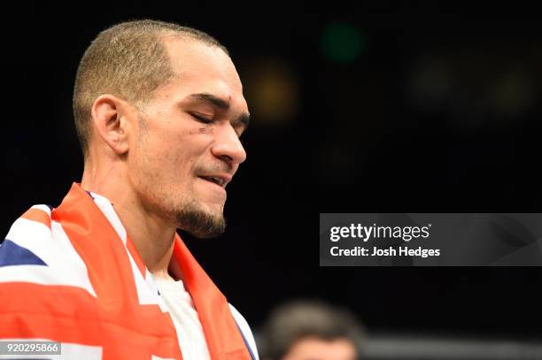 Yancy Medeiros reacts after being defeated by Donald Cerrone in their welterweight bout during the UFC Fight Night event at Frank Erwin Center on...